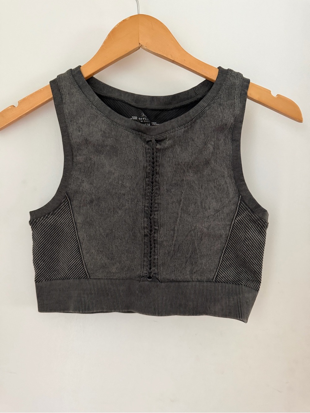 OFFLINE By Aerie Tank Top Womens Large Black Cropped Athletic Yoga
